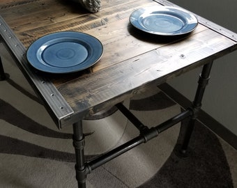 Reclaimed Distressed Dining Table with Pipe legs, well built, Quality, Character, Customizable.