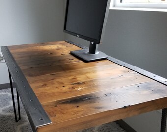 industrial computer desk metal authentic custom built industrial desk with raw steel trim and hairpin legsfast shipping etsy industrial computer desk metal authentic custom built industrial desk with raw steel trim and hairpin legsfast shipping etsy