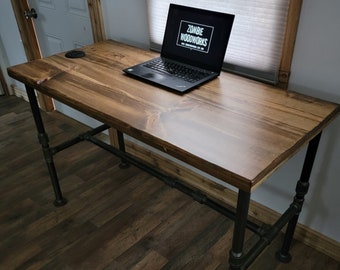 Rustic Industrial Desk with Heavy Duty Pipe Legs