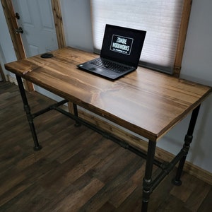 Rustic Industrial Desk with Heavy Duty Pipe Legs image 1