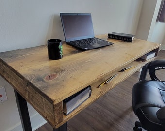 Industrial Desk, Reclaimed Distressed Wood with Straight Steel Legs