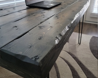 Handmade Tortured Old Growth Style Custom Desk Chunky Wood Reclaimed Distressed with Hairpin legs