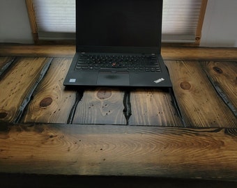 Lightly Tortured Reclaimed Distressed Industrial Wood Desk with rebar hairpin legs