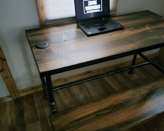 Rustic Industrial Desk with Heavy Duty Pipe Legs