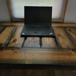 Lightly Tortured Reclaimed Distressed Industrial Wood Desk with rebar hairpin legs