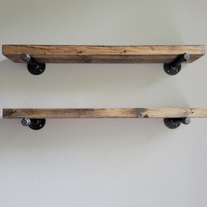 Set of 2 Pipe Shelves - Everything Included to Mount to Drywall or Wood - Shelving made with Reclaimed Distressed Wood