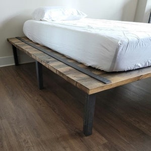 Rustic Platform Bed Reclaimed Distressed Solid Wood and Steel