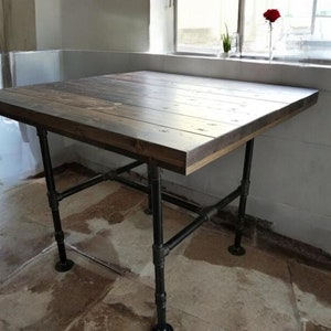 Reclaimed Distressed Wooden Dining Table with Pipe legs Pub Height Counter Height