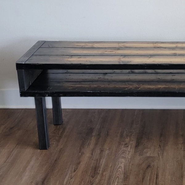 Tortured Side Table, TV Stand, Shoe Bench, Reclaimed Distressed Wood with 2x2 Legs