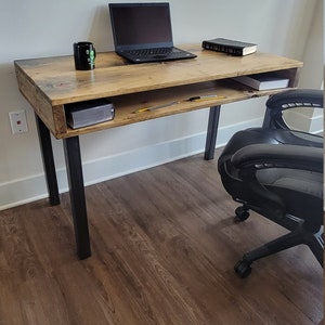 Industrial Desk, Reclaimed Distressed Wood with Straight Steel Legs image 4