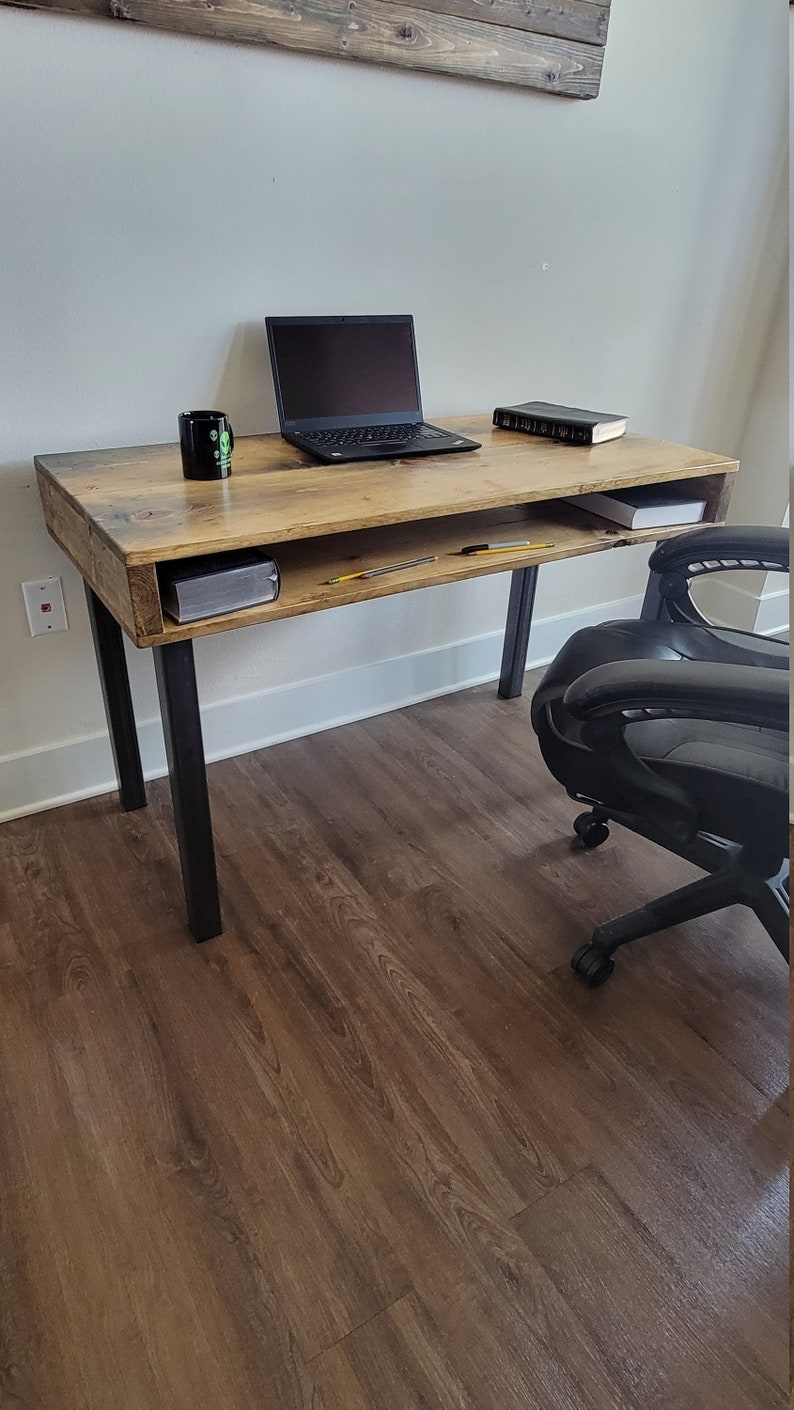 Industrial Desk, Reclaimed Distressed Wood with Straight Steel Legs image 4