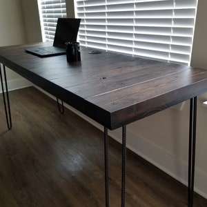 Choose Size Standing Desk Thick Solid Wood Espresso Reclaimed Distressed Wood with Hairpin legs