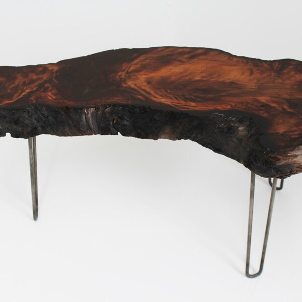 Burnt edge Burl Slab coffee table hairpin legs