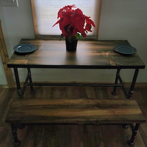 Rustic Industrial Dining Table with Heavy Duty Pipe Legs