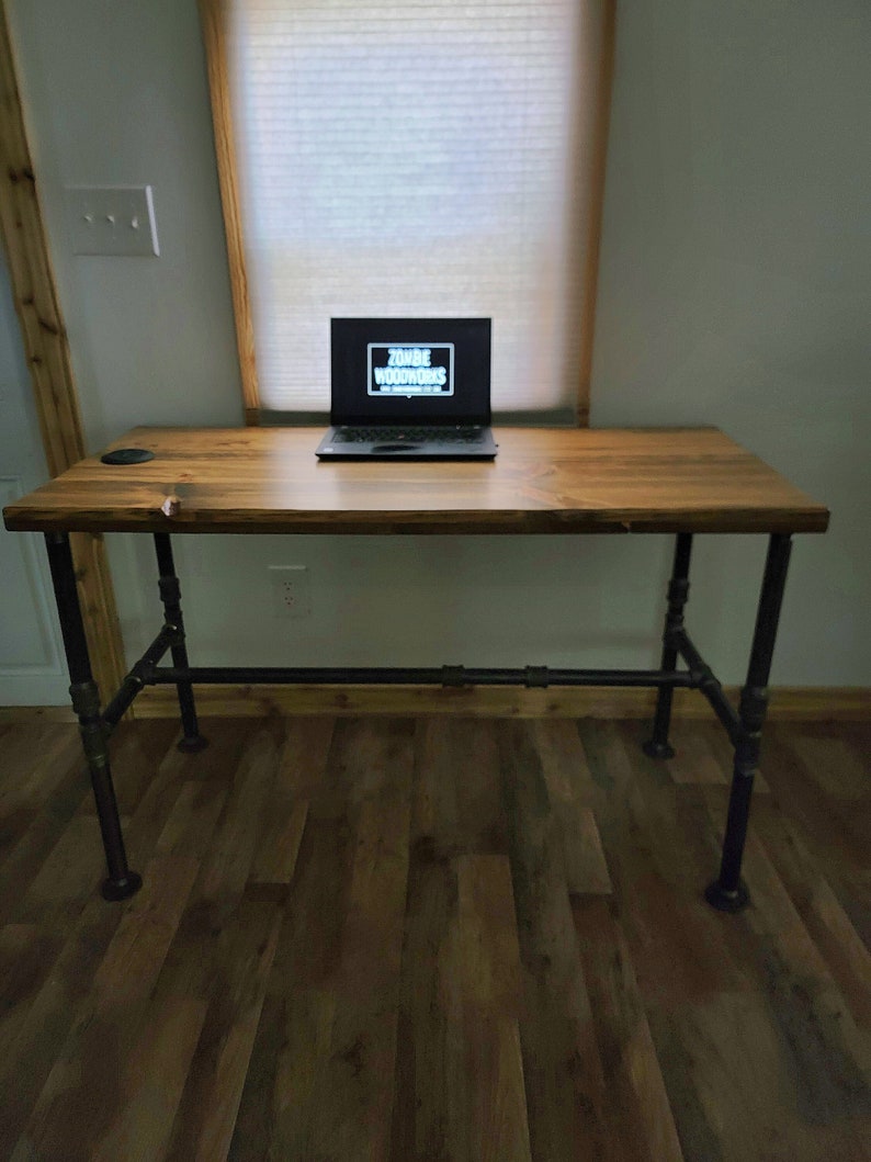 Rustic Industrial Desk with Heavy Duty Pipe Legs image 2