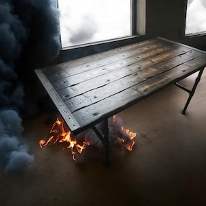 Tortured Reclaimed Distressed Industrial Dining Table with pipe legs