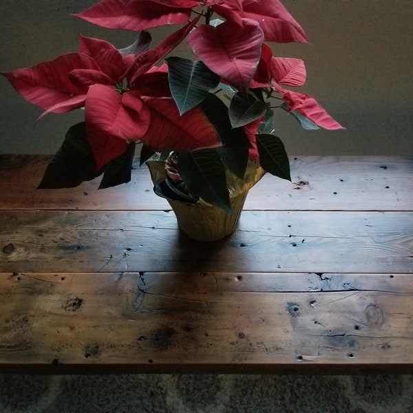 Reclaimed Distressed Custom Industrial Sofa/hallway/entryway table, wood, Straight steel, 2x2 legs, Lots of Character.