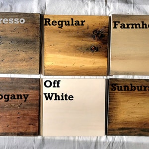 May include: Wood stain color samples in 10 different colors: Smokey Grey, Espresso, Regular, Farmhouse, Special Walnut, Golden Pecan, Red Mahogany, Off White, Sunburst, True Black.