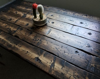 Tortured Reclaimed Distressed Industrial Dining Table with pipe legs