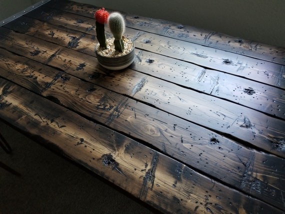 Tortured Reclaimed Distressed Industrial Dining Table With Pipe