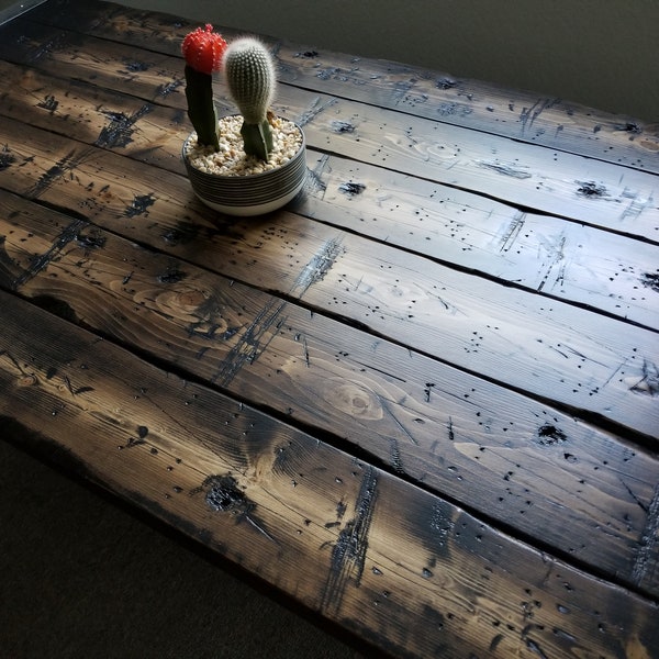 Tortured Reclaimed Distressed Industrial Dining Table with pipe legs