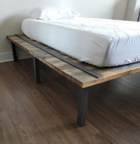 Cyber Sale Rustic Platform Bed Reclaimed Distressed Solid Wood and Steel Etsy UK