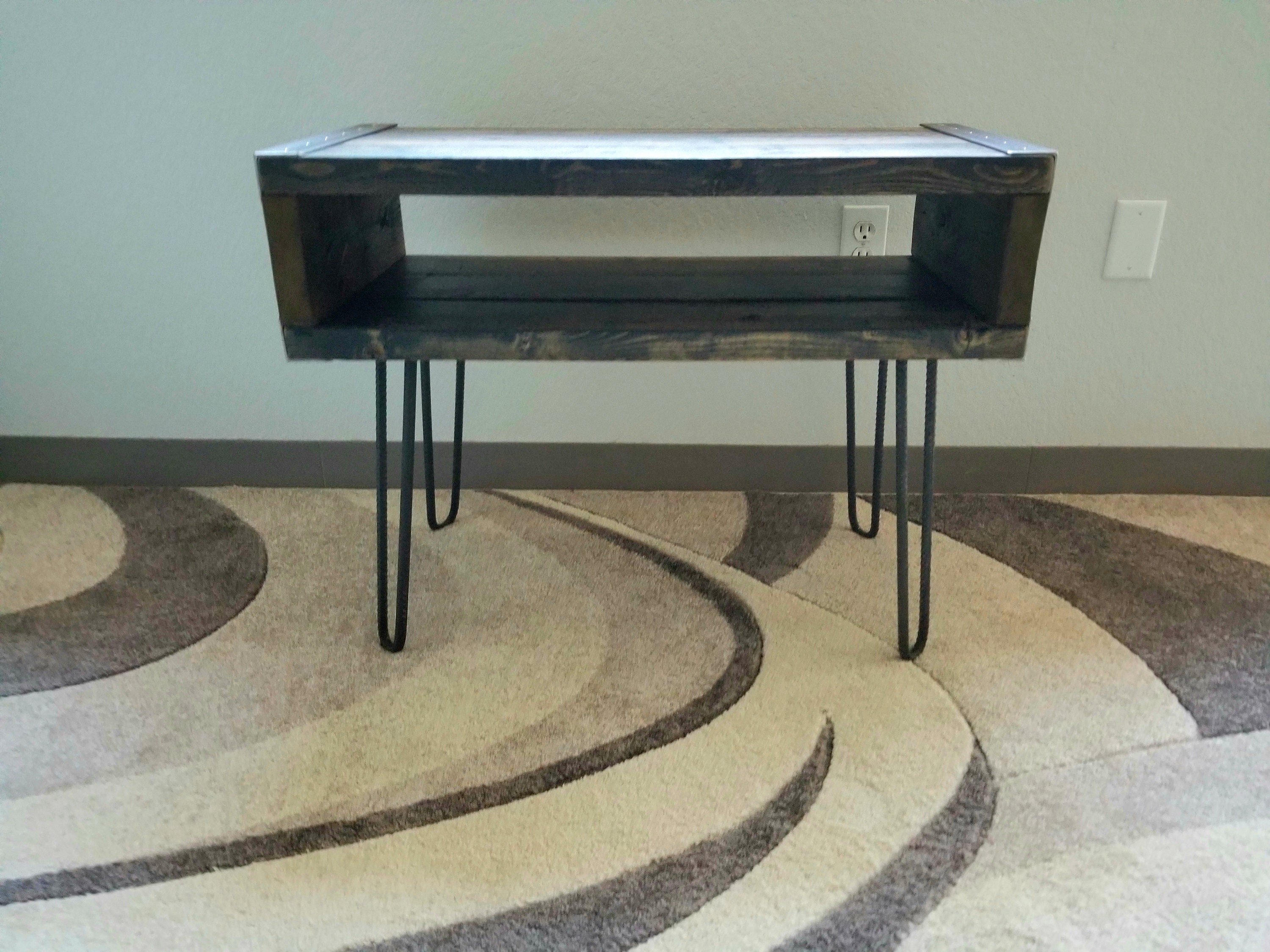 Industrial End Side Table TV Stand Reclaimed Distressed Wood Etsy