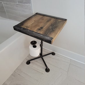 Industrial Toilet Paper Holder Reclaimed Distressed Wood and Iron Pipes / Bathtub & Shower Table