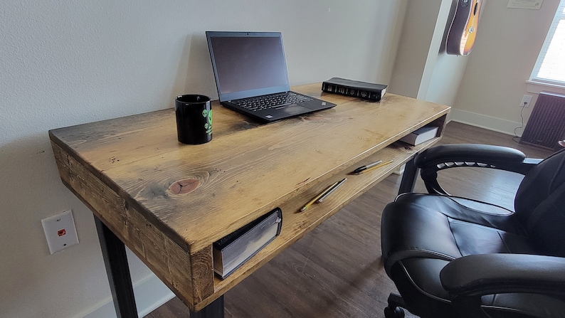 Industrial Desk, Reclaimed Distressed Wood with Straight Steel Legs image 1
