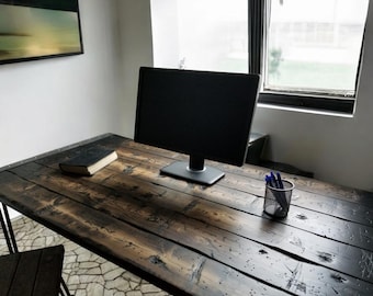 Tortured Reclaimed Distressed Industrial Wood Desk with Hairpin legs