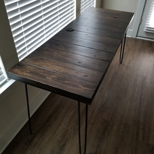 Thick Solid Wood Espresso Reclaimed Distressed Dining Table with Hairpin legs