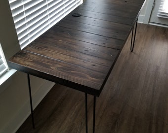 Thick Solid Wood Espresso Reclaimed Distressed Dining Table with Hairpin legs