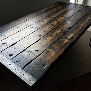 Tortured Reclaimed Distressed Industrial Wood Desk with rebar hairpin legs image 4