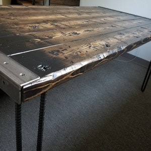 Tortured Reclaimed Distressed Industrial Wood Desk with rebar hairpin legs image 6