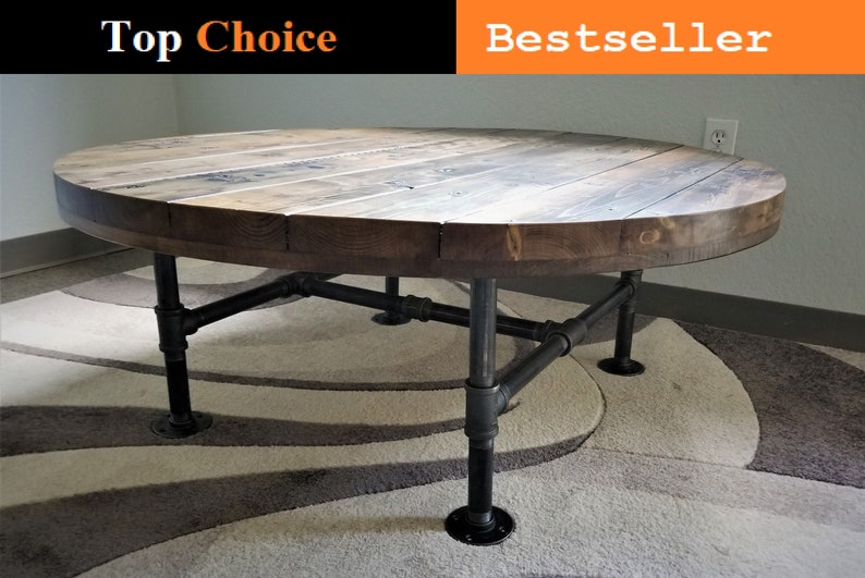 Clearance Sale! Reclaimed Distressed Round Coffee Table. Heavy Duty Iron Pipe legs. Choose size and height. 