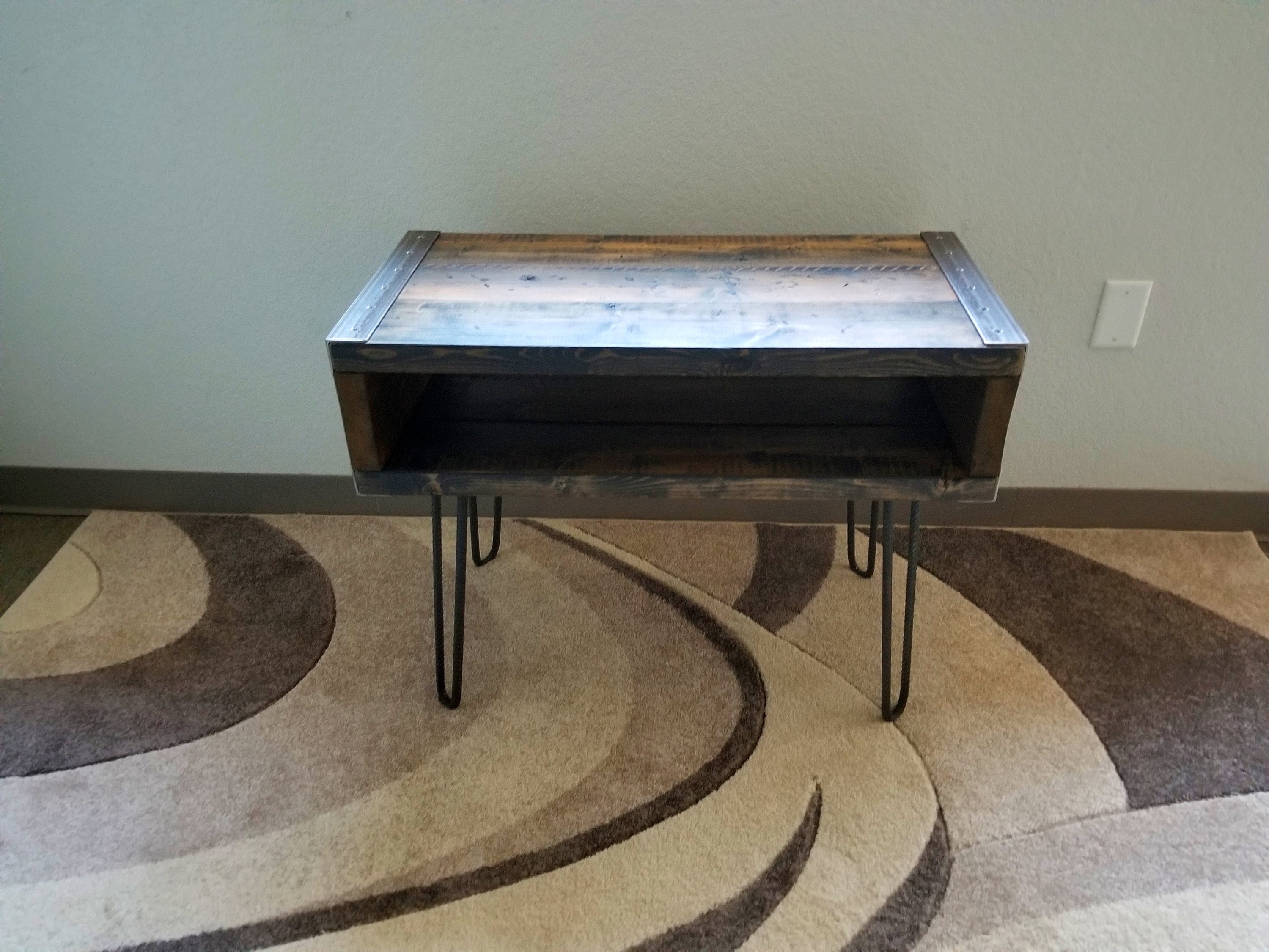 Industrial End Side Table TV Stand Reclaimed Distressed Wood Etsy