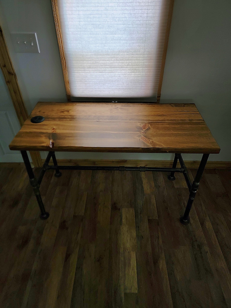 Rustic Industrial Desk with Heavy Duty Pipe Legs image 3