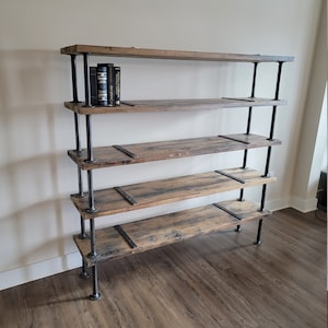 Heavy Duty Industrial Bookcase Shelving Unit - Shelves made with Reclaimed Distressed Wood and Iron Pipes