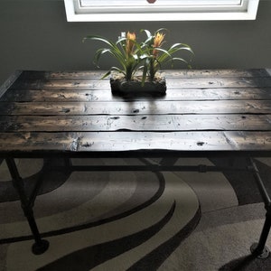 Tortured Reclaimed Distressed Industrial Dining Table with pipe legs image 4