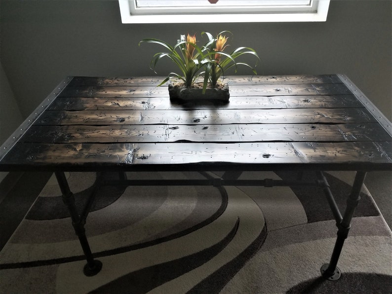 Tortured Reclaimed Distressed Industrial Dining Table with pipe legs image 4