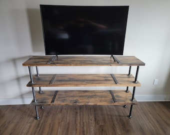 TV Stand Entertainment Center Reclaimed Distressed Wood with Pipe Legs