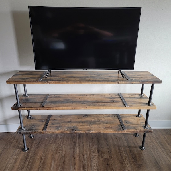 TV Stand Entertainment Center Reclaimed Distressed Wood with Pipe Legs