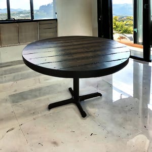 Tortured Reclaimed Distressed Round Dining Table, Hairpin Legs, Pedestal Base, or 2x2 Legs. Any Size