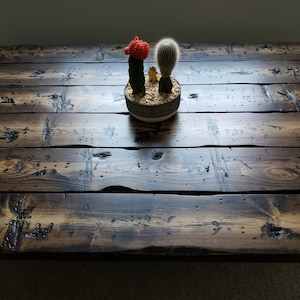 Tortured Reclaimed Distressed Industrial Wood Desk with rebar hairpin legs image 7