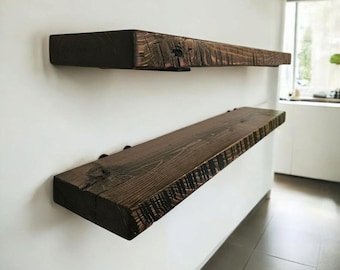 Single Floating Shelf with Saw Marks - Everything Included to Mount to Drywall or Wood