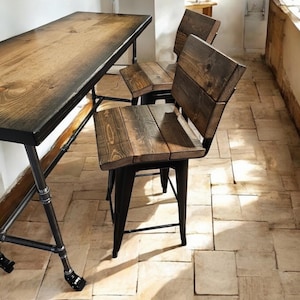 BLACK FRIDAY! Sunburst Bar Table with Locking Casters and Iron Pipe Legs Pub Counter or Dining Height with Reclaimed Distressed Wood