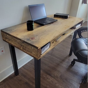 Industrial Desk, Reclaimed Distressed Wood with Straight Steel Legs image 3