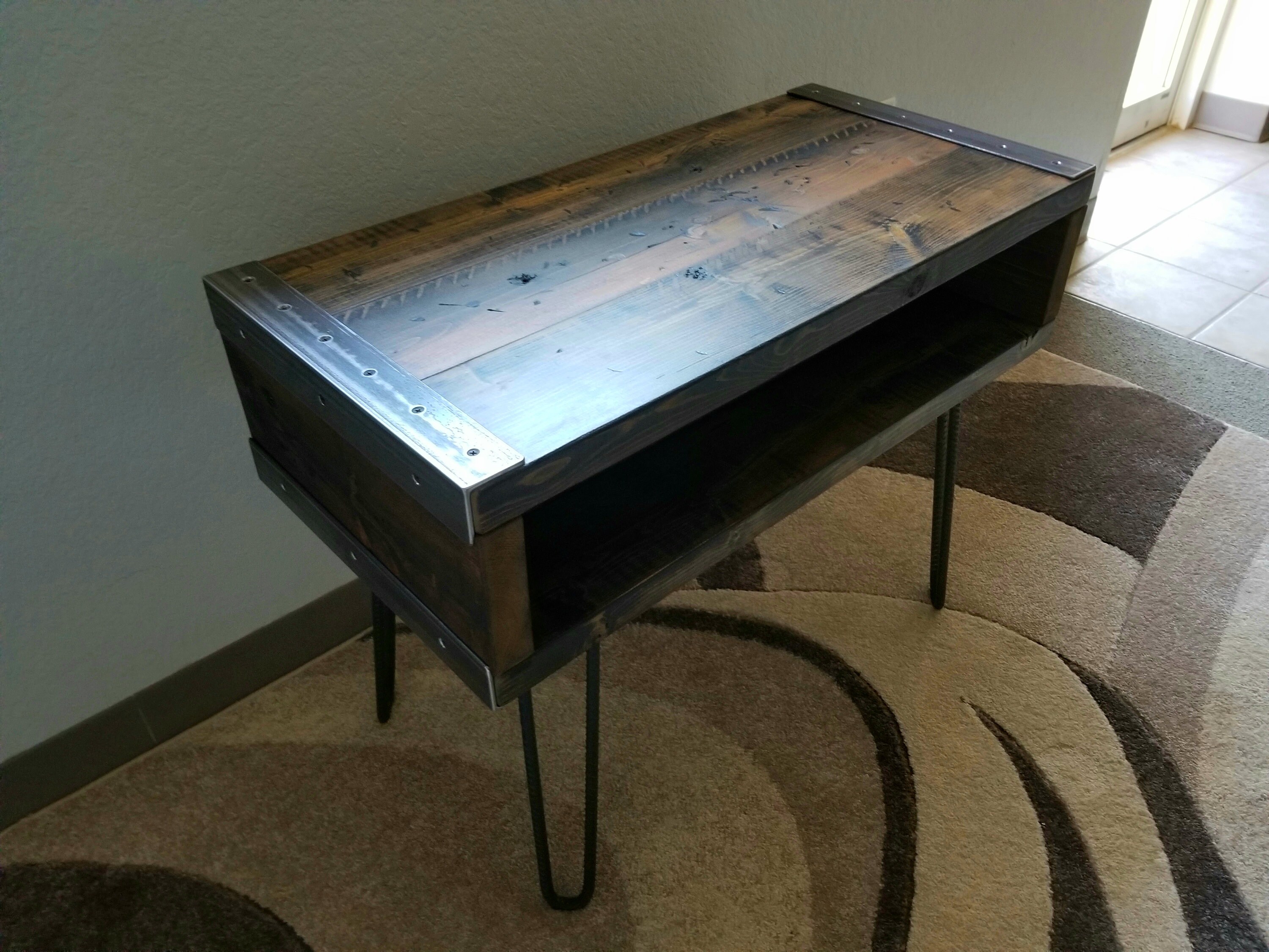 Industrial End Side Table TV Stand Reclaimed Distressed Wood Etsy