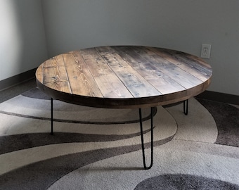 Reclaimed Distressed Old Round Dining Table with Heavy Duty Hairpin legs