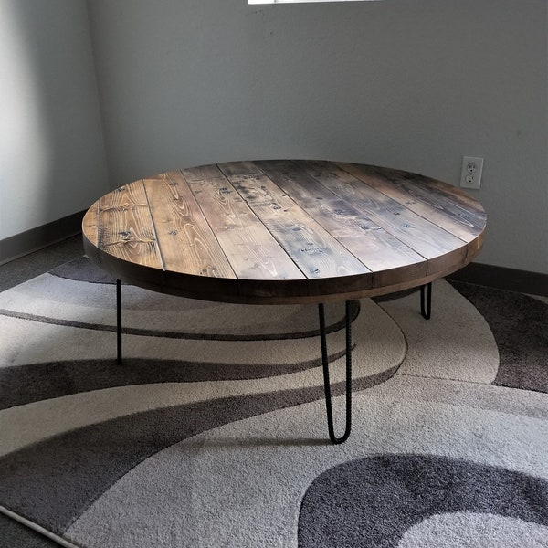 Reclaimed Distressed Old Round Dining Table with Heavy Duty Hairpin legs